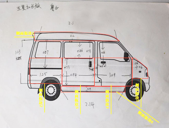 如何簡單易懂學(xué)會測量面包車五菱之光加長版車身廣告尺寸